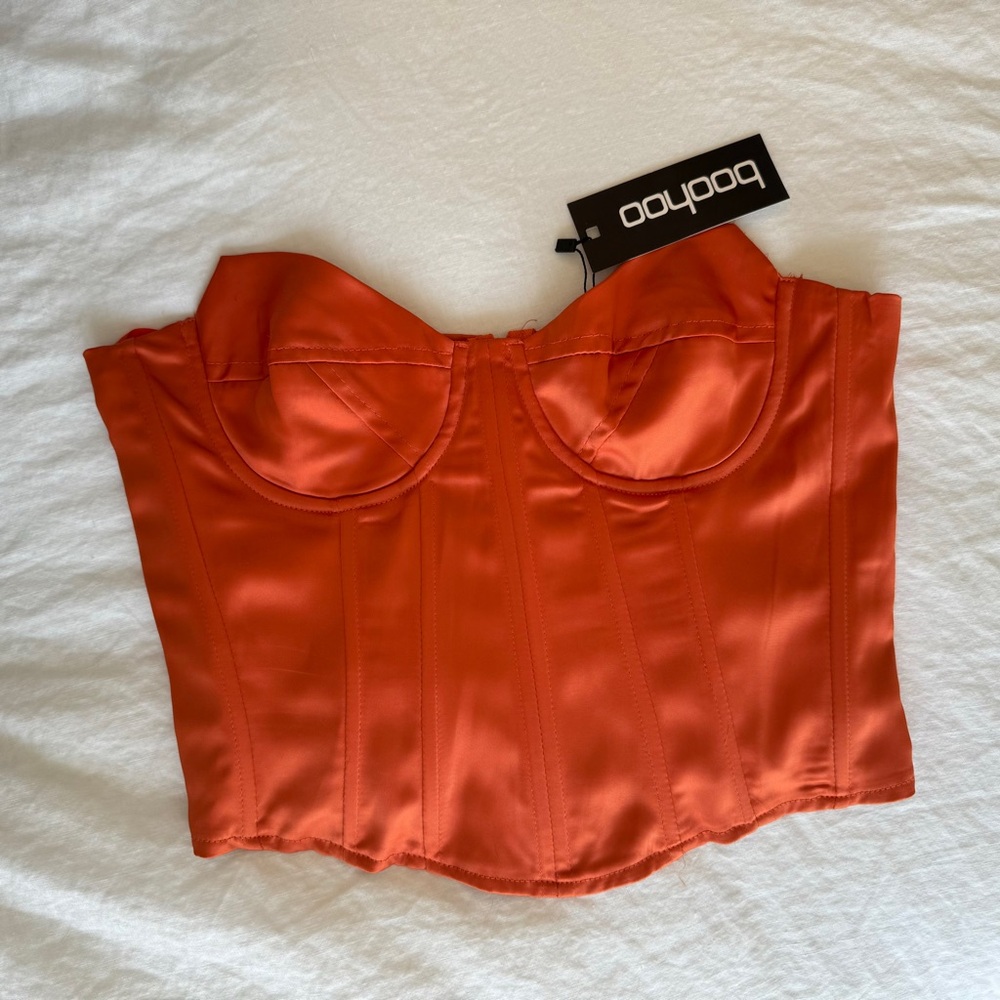Orange satin corset